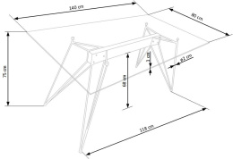 Halmar stół prostokątny TRAX blat szkło dymiony, nogi - czarne metal 140x80