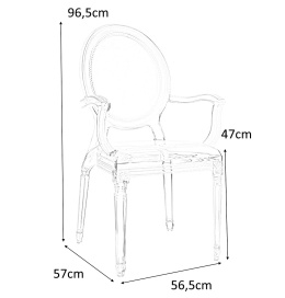 King Home Krzesło PRINCE ARM transparentne - poliwęglan - przezroczyste krzesło z podłokietnikami do jadalni w barokowym stylu