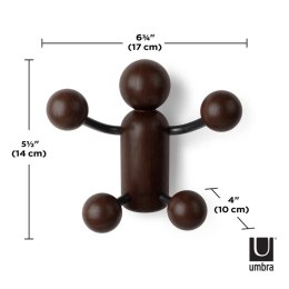 WIESZAK ŚCIENNY WOODY WALL HOOK CZARNY / ORZECHOWY - DREWNIANY wieszak na ubrania - 4 haczyki - KSZTAŁT LUDZIKA Umbra UMBRA