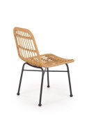 Halmar K401 krzesło do jadalni czarny / naturalny - ratanowe krzesło do stołu, stelaż metalowy czarny