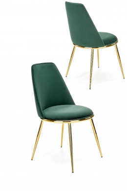 Halmar K460 krzesło do jadalni ciemny zielony, materiał: tkanina - velvet / stal chromowana złoty