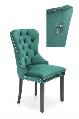 Halmar MIYA krzesło do jadalni czarny / tap: ciemny zielony, materiał: drewno lite - kauczukowe / tkanina - velvet