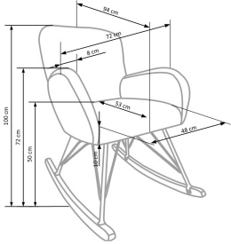 Halmar AUSTIN fotel wypoczynkowy bujany kremowy / czarny / naturalny, materiał: tkanina, stal malowana proszkowo, drewno lite