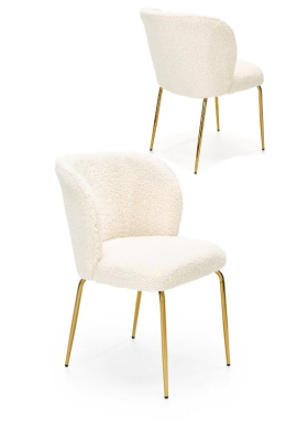 Halmar K474 krzesło kremowy-złoty, materiał: tkanina - bouclé / stal chromowana