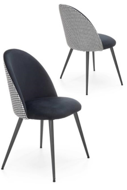 Halmar K478 krzesło do jadalni czarne - białe - tapicerowane velvet - nogi czarne stal malowana proszkowo
