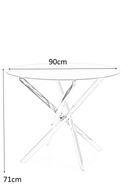 SIGNAL STÓŁ AGIS OKRĄGŁY BIAŁY EFEKT MARMURU/CHROM FI 90 blat szkło hartowane stelaż metalowy do jadalni salonu lokalu
