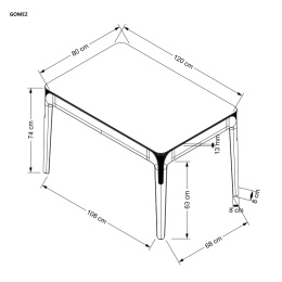 HALMAR stół GOMEZ prostokątny dymiony blat szkło podstawa tworzywo PP 120x80 do jadalni
