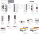 ZESTAW Z BIURKIEM MEBLE MŁODZIEŻOWE Meblar SIGMA System E Biały Lux / Beton SZAFA DWUDRZWIOWA KOMODA REGAŁY, PÓŁKA LAMINAT + ABS