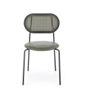 Halmar K524 krzesło zielony, materiał: eko skóra / rattan syntetyczny / polipropylen / stal malowana proszkowo
