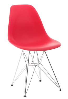 D2.DESIGN Krzesło P016 tworzywo PP czerwone, metalowe chromowane nogi ergonomiczne i wtrzymałe