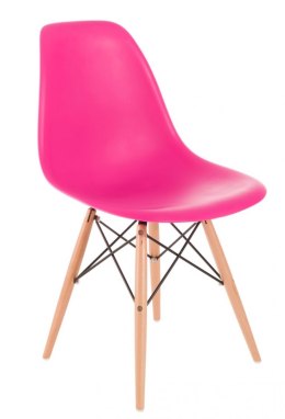 D2.DESIGN Krzesło P016W tworzywo PP dark pink, drewniane nogi - różowe