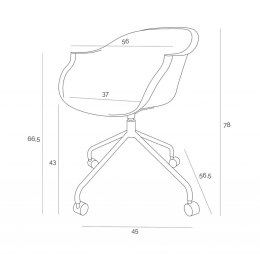 Intesi Krzesło Fotel na kółkach obrotowe Roundy szare tworzywo podstawa metal szary z podłokietnikami