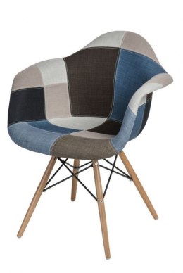 D2.DESIGN Krzesło P018W patchwork niebiesko-szary podstawa drewniana