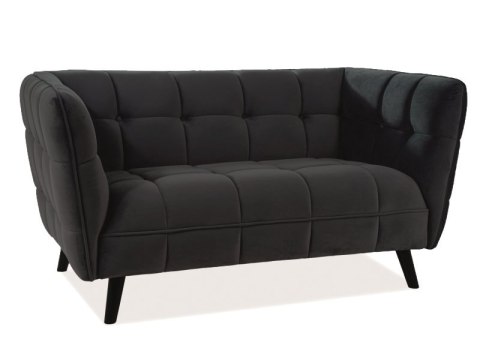 SIGNAL SOFA KANAPA CASTELLO 2 TAPICEROWANA TKANINA VELVET CZARNY BLUVEL 19 / DREWNO WENGE DEKORACYJNE PRZESZYCIA OZD. GUZIKAMI