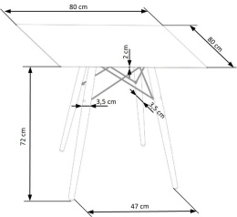 Halmar stół PROMETHEUS KWADRAT 80x80 biały MDF lakierowany nogi drewno lite bukowe + stal malowana