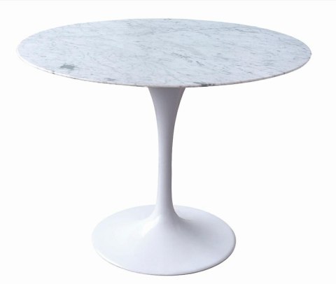 STÓŁ OKRĄGŁY TULIP MARBLE 100 CARARRA biały - BLAT MARMUROWY PODSTAWA metal BIAŁY King Home